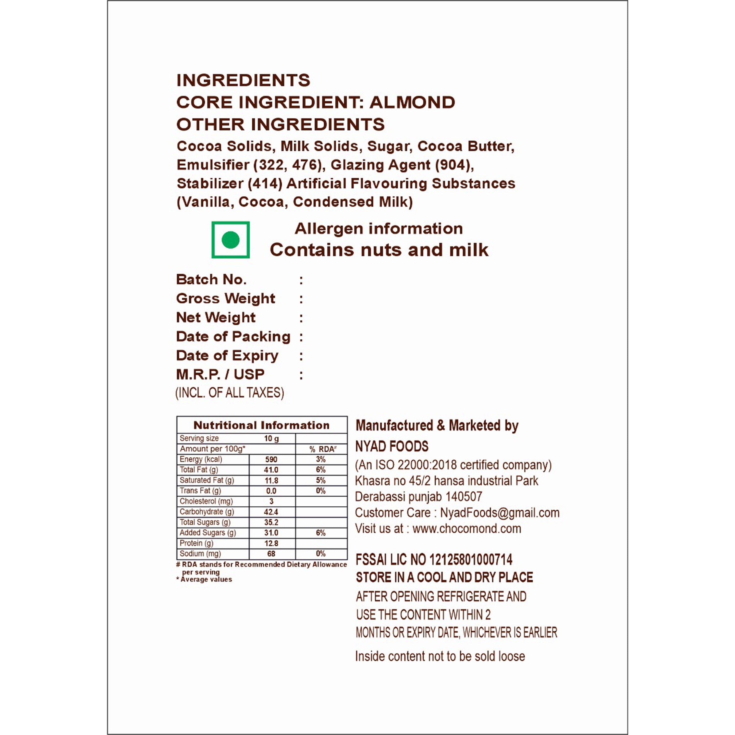 Dark Chocolate (Almonds)